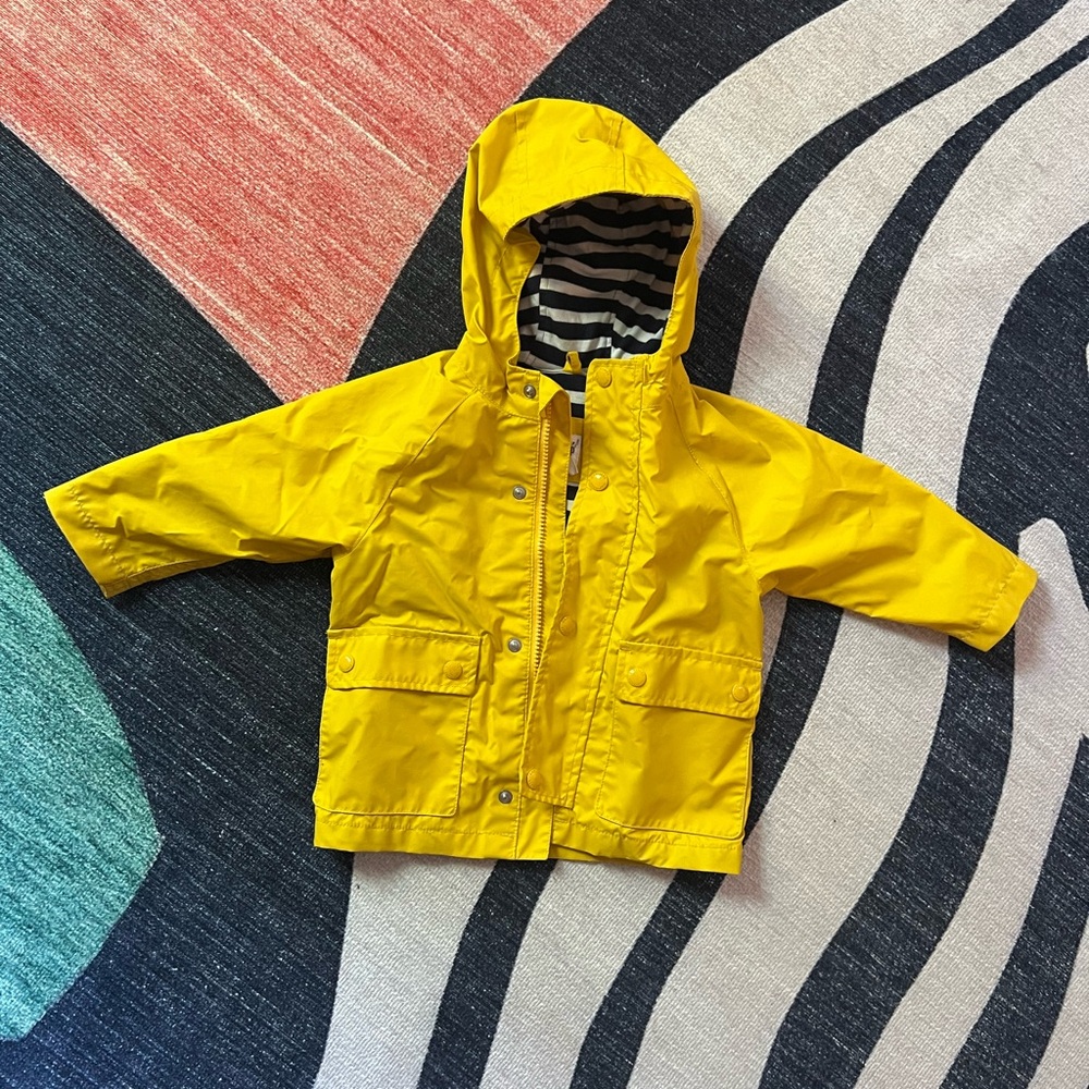 GAP Yellow Hooded Rain Cost Jacket with Striped Lining
